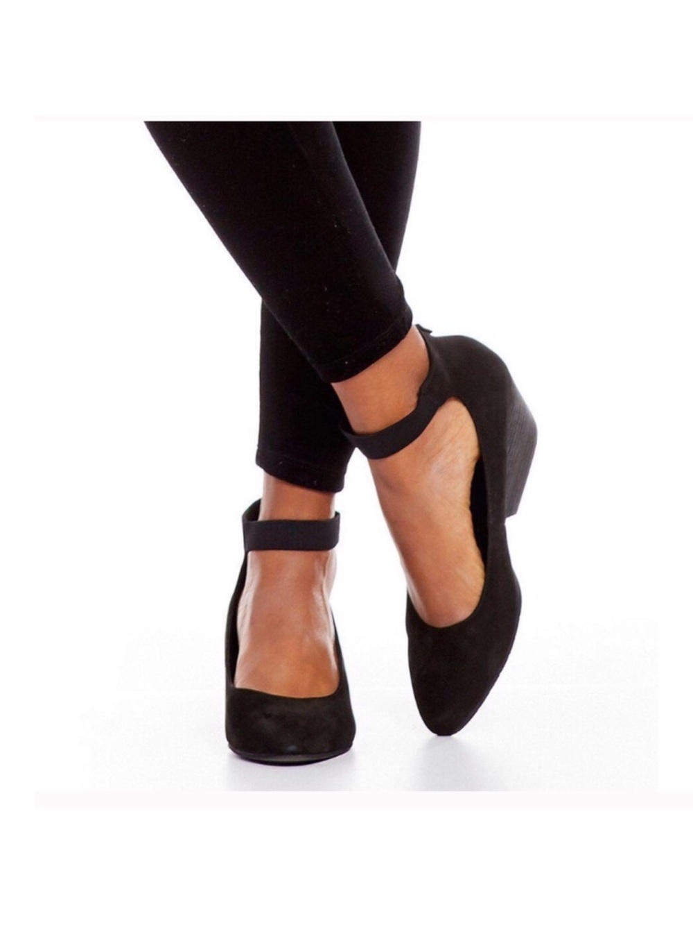 Eileen Fisher LIZA Black Nubuck Ankle Strap Pump 8